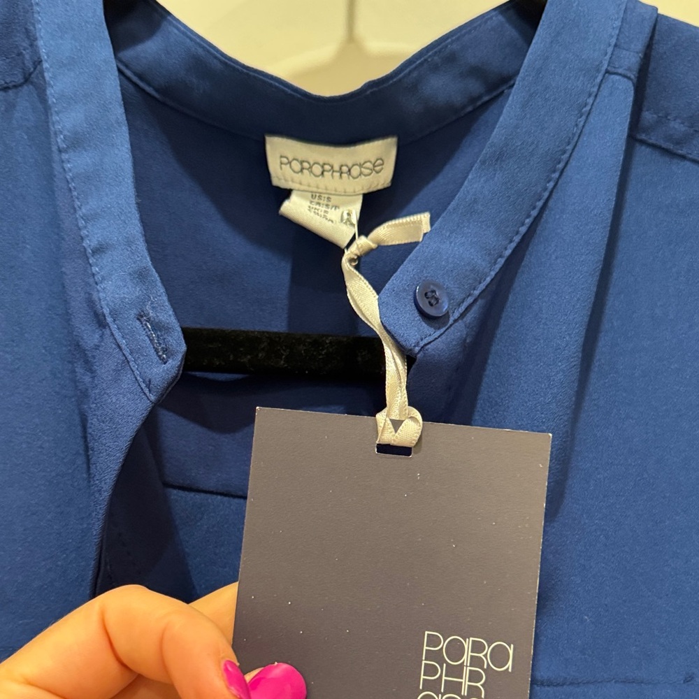 Paraphrase Royal Blue Long Sleeve Button-Up Blouse Women’s Small - Picture 3 of 11